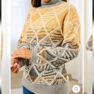 💕145 Aztec Trutle Neck Long Sleeve Sweater